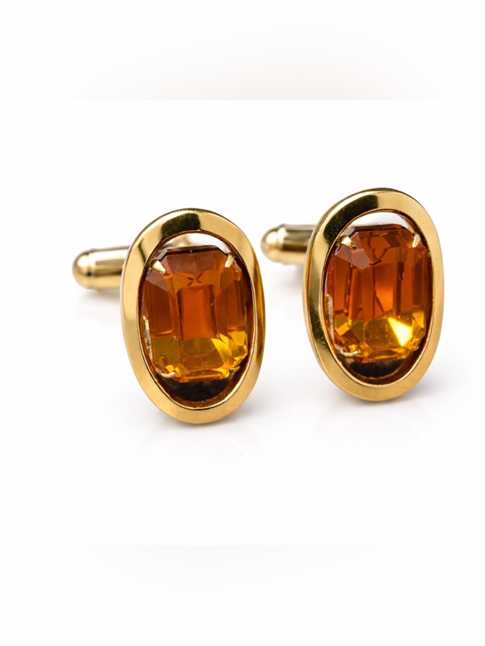Vintage Gold - Amber Tone Stone Oval Cufflinks - Classic Men's Accessory
